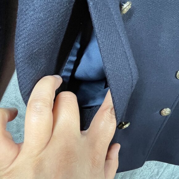 Zara Spain Coat Womens Medium Navy Double Breasted Military Styling Wool Blend - Picture 9 of 9